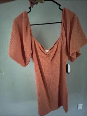 O'Neill Rust Orange Textured Puff-Sleeve Tunic